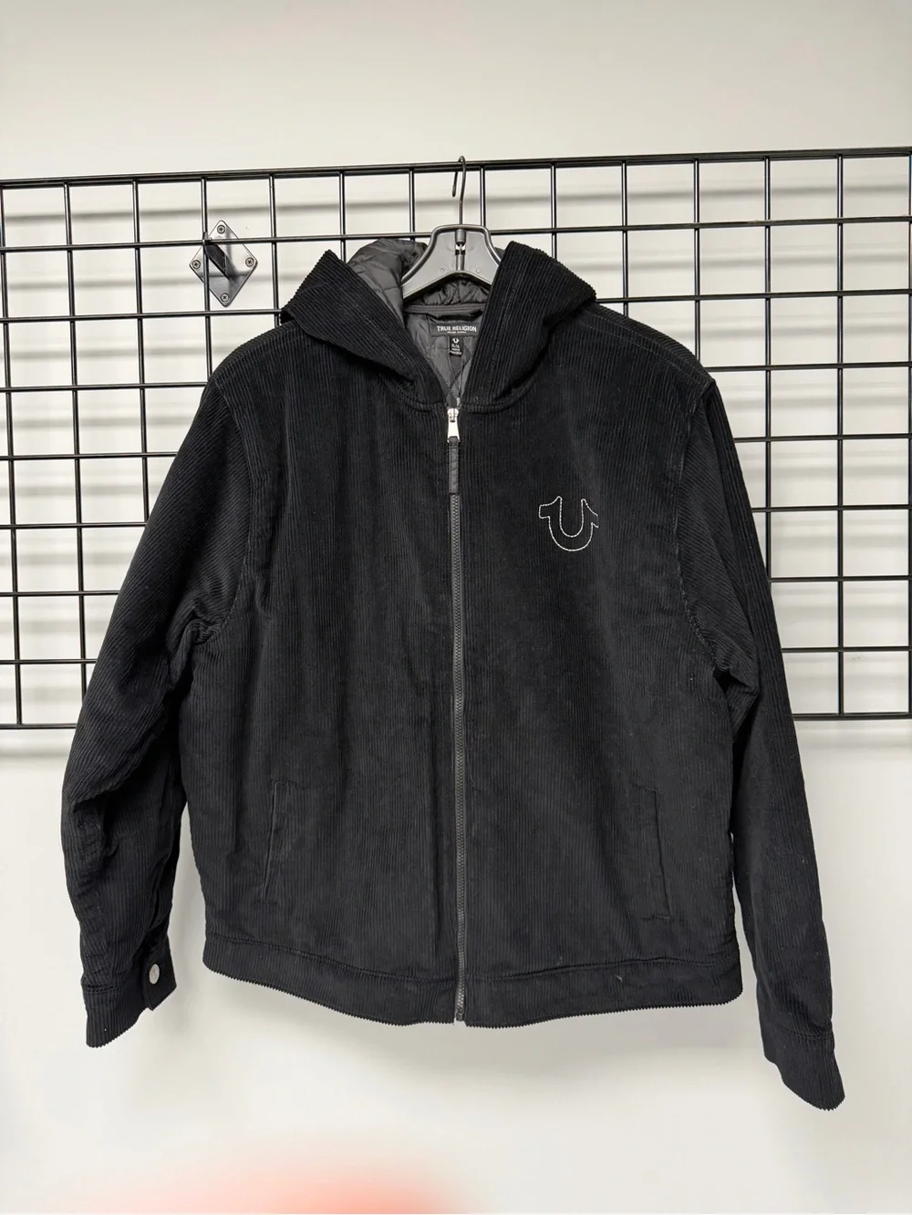 True Religion Black Corduroy Hooded Zip-Up Jacket